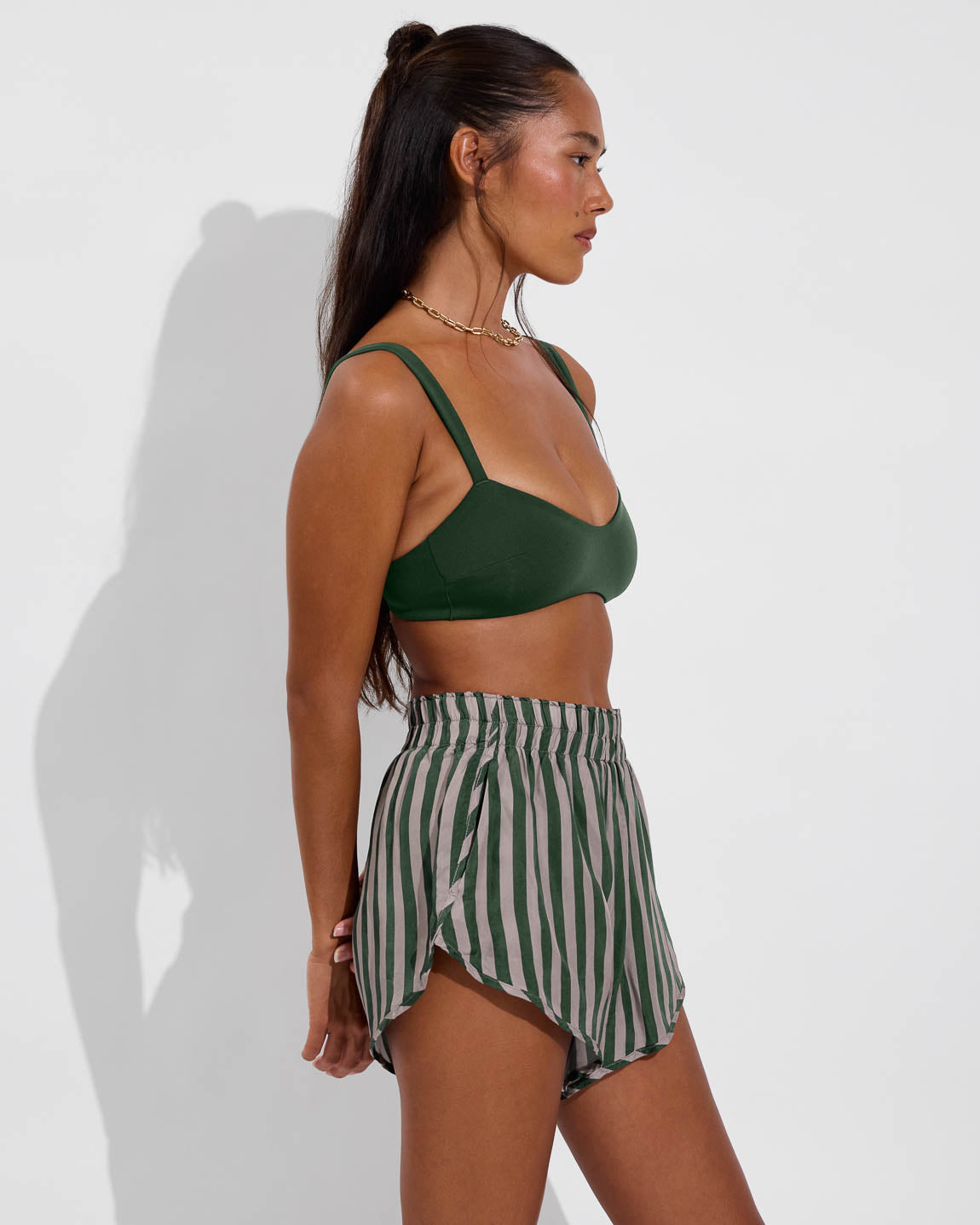 La Plage Top - Palm + Day Trip Short - Riviera Stripe: Palm / Beach (Size S)