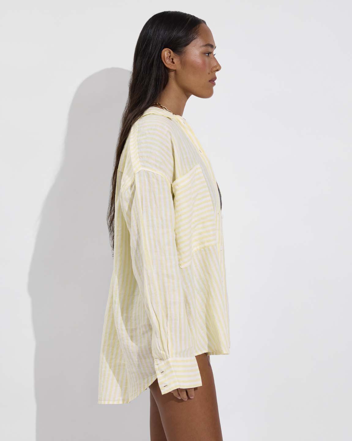 Getaway Button Down - Bungalow Stripe: Melt / Coconut (Size S/M)