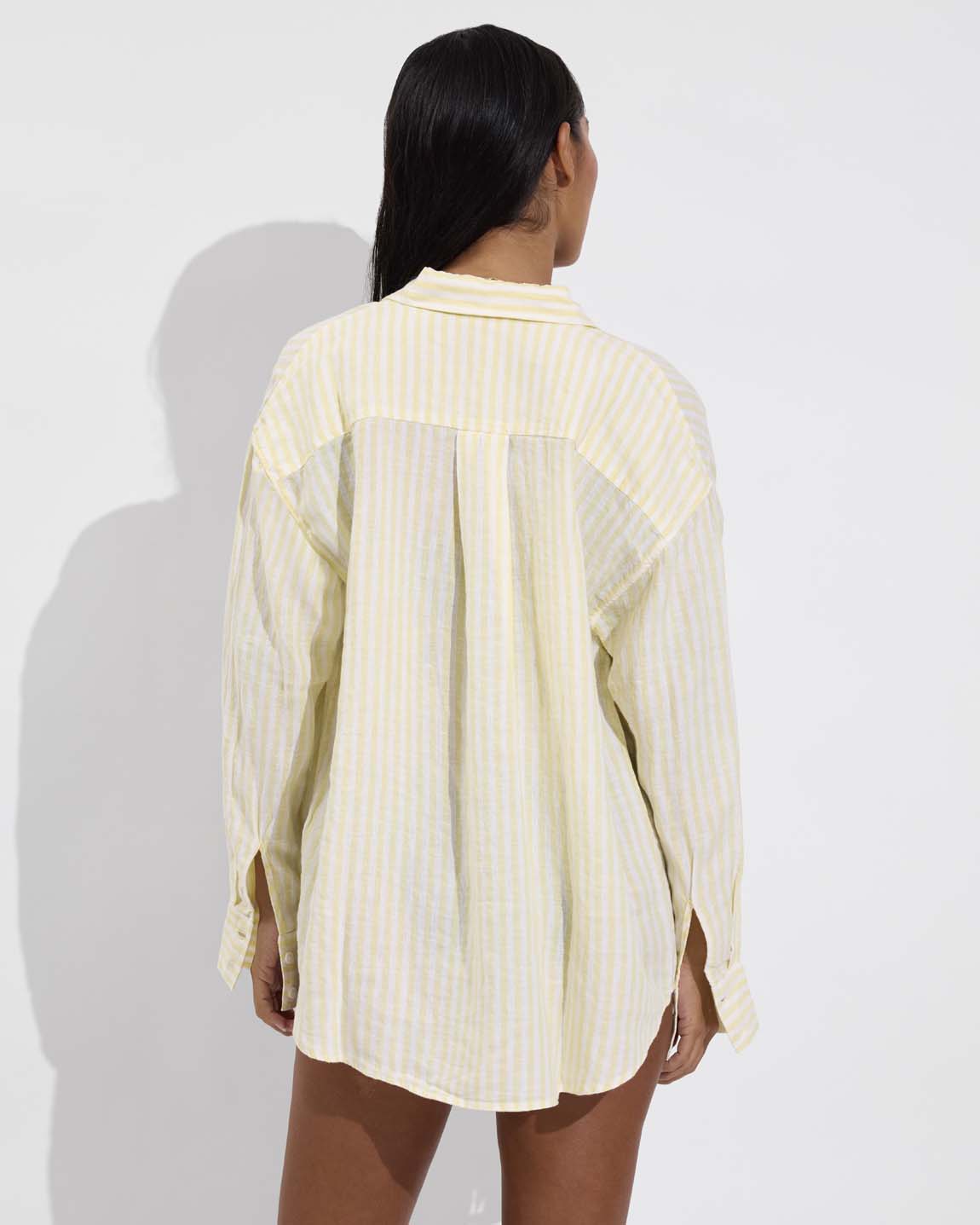 Getaway Button Down - Bungalow Stripe: Melt / Coconut (Size S/M)