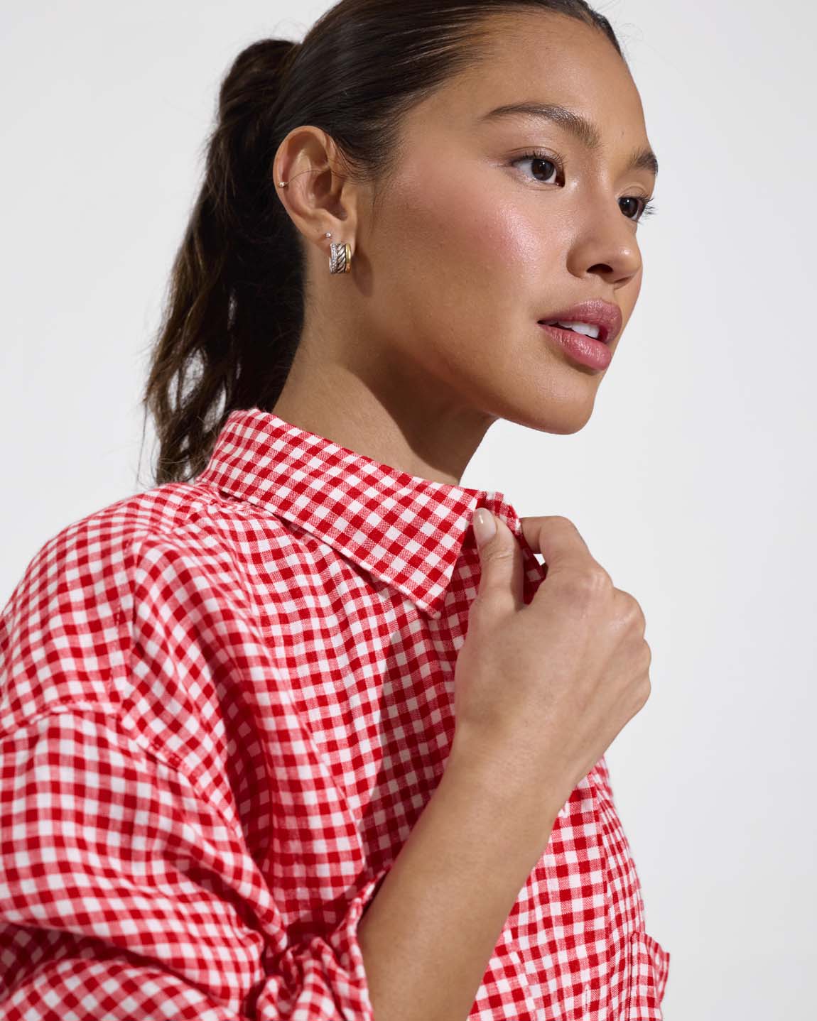 Getaway Button Down - Gingham: Sweet Chili Heat / Coconut (Size S/M) 