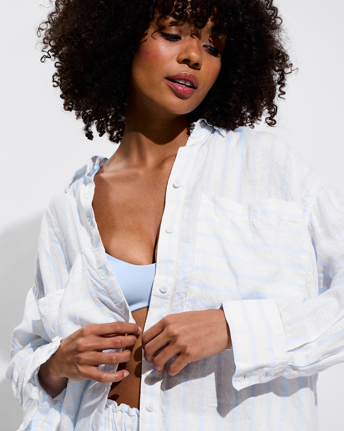 La Plage Top - Blue Skies + Getaway Button Down - Daybreak Stripe: Blue Skies / Coconut (Size S)