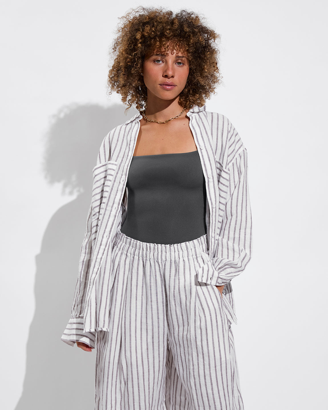 Retreat Suit - Eclipse + Getaway Button Down + Coastal Pant - Coconut / Stormy (Size S)