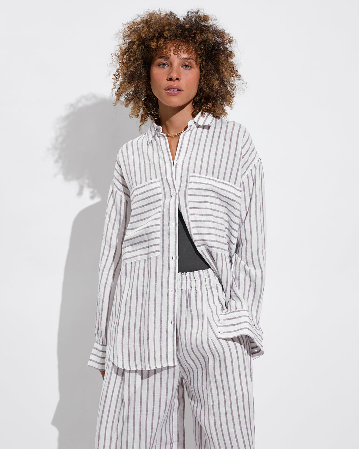 Getaway Button Down + Coastal Pant - Coconut / Stormy (Size S)