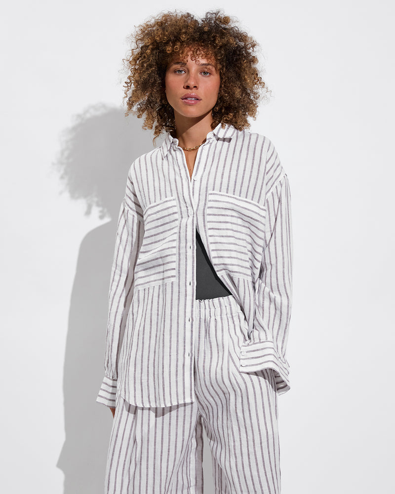 Getaway Button Down + Coastal Pant - Coconut / Stormy (Size S)