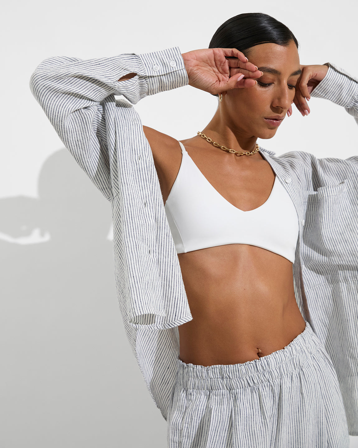 Sunday Top - Coconut + Getaway Button Down + Coastal Pant - Varsity/Coconut (Size S)