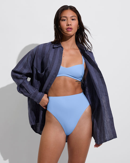 Getaway Button Down - Varsity/Sprint (Size S/M) + La Plage Top + Super Hi Hi Bottom - Blue Skies (Size S)