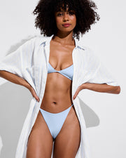 Getaway Mini Dress - Daybreak Stripe: Blue Skies / Coconut (Size S/M) + Sandy Top + Skinny Dip Bottom - Blue Skies (Size S)