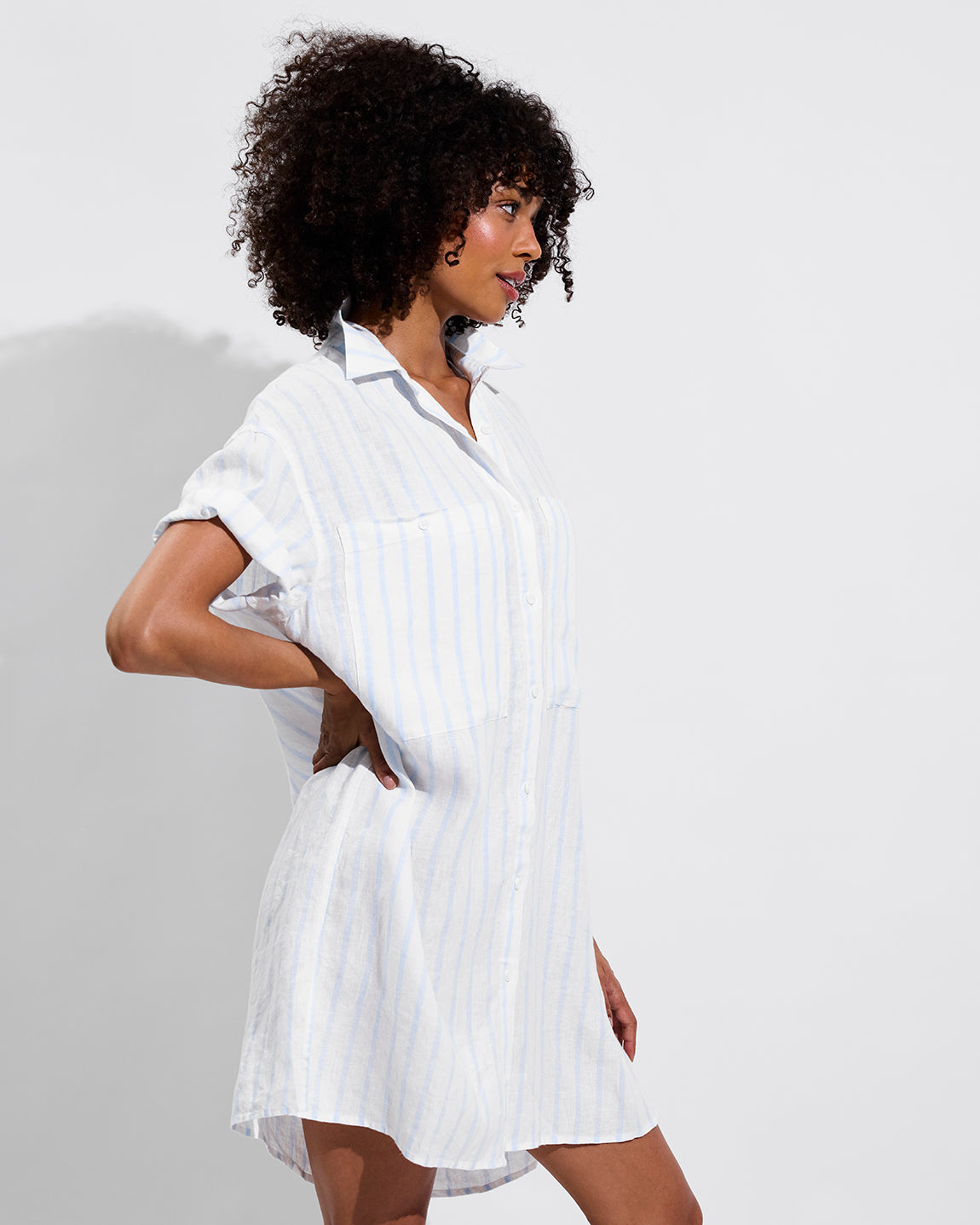 Getaway Mini Dress - Daybreak Stripe: Blue Skies / Coconut (Size S/M)