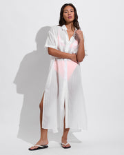 Getaway Shirt Dress *Sheer Stripe - Coconut (Size S/M)