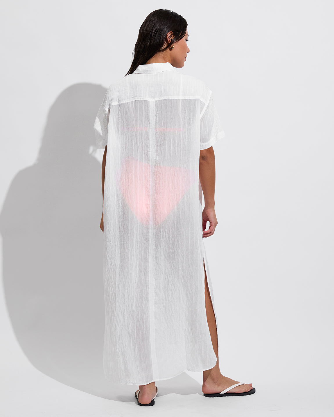 Getaway Shirt Dress *Sheer Stripe - Coconut (Size S/M)