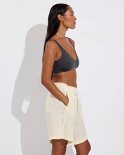 Sunday Top D+ (32DD, Size S) - Eclipse + Getaway Short 9" - Bungalow Stripe: Melt / Coconut (Size S)