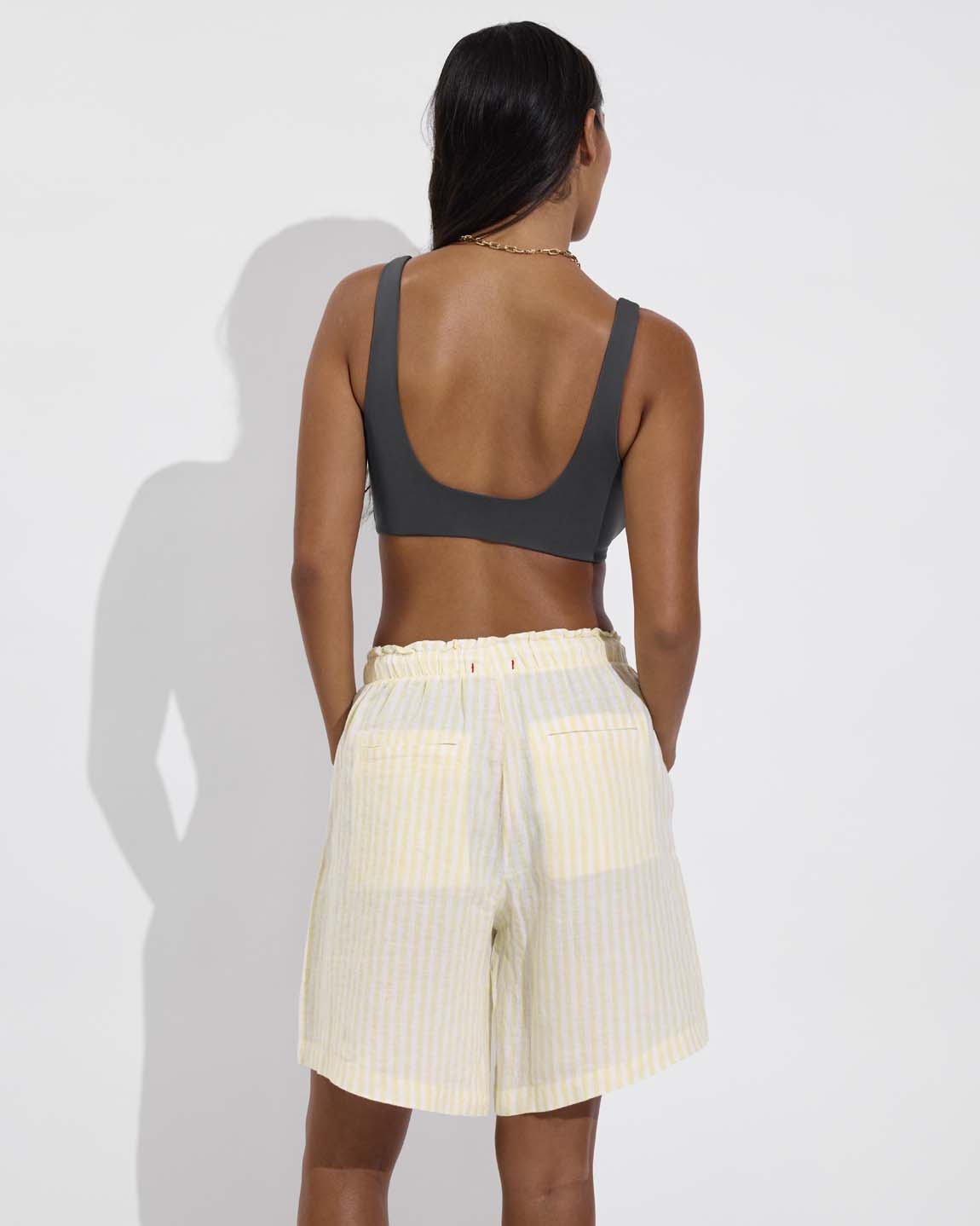 Sunday Top D+ (32DD, Size S) - Eclipse + Getaway Short 9" - Bungalow Stripe: Melt / Coconut (Size S)