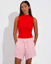 Rays Sleeveless Top - Sweet Chili Heat + Getaway Short 5" - Coastal Stripe: Sweet Chili Heat / Coconut (SIze S)