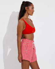 Sunday Top D+ - Sweet Chili Heat (32DD, Size S) + Getaway Short 5" - Gingham: Sweet Chili Heat / Coconut (Size S)