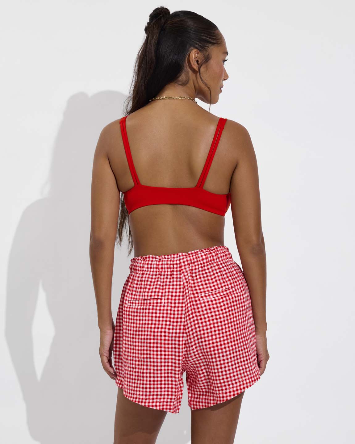 Sunday Top D+ - Sweet Chili Heat (32DD, Size S) + Getaway Short 5" - Gingham: Sweet Chili Heat / Coconut (Size S)