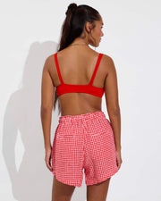 Sunday Top D+ - Sweet Chili Heat (32DD, Size S) + Getaway Short 5" - Gingham: Sweet Chili Heat / Coconut (Size S)