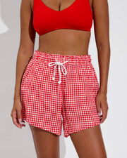 Sunday Top D+ - Sweet Chili Heat (32DD, Size S) + Getaway Short 5" - Gingham: Sweet Chili Heat / Coconut (Size S)