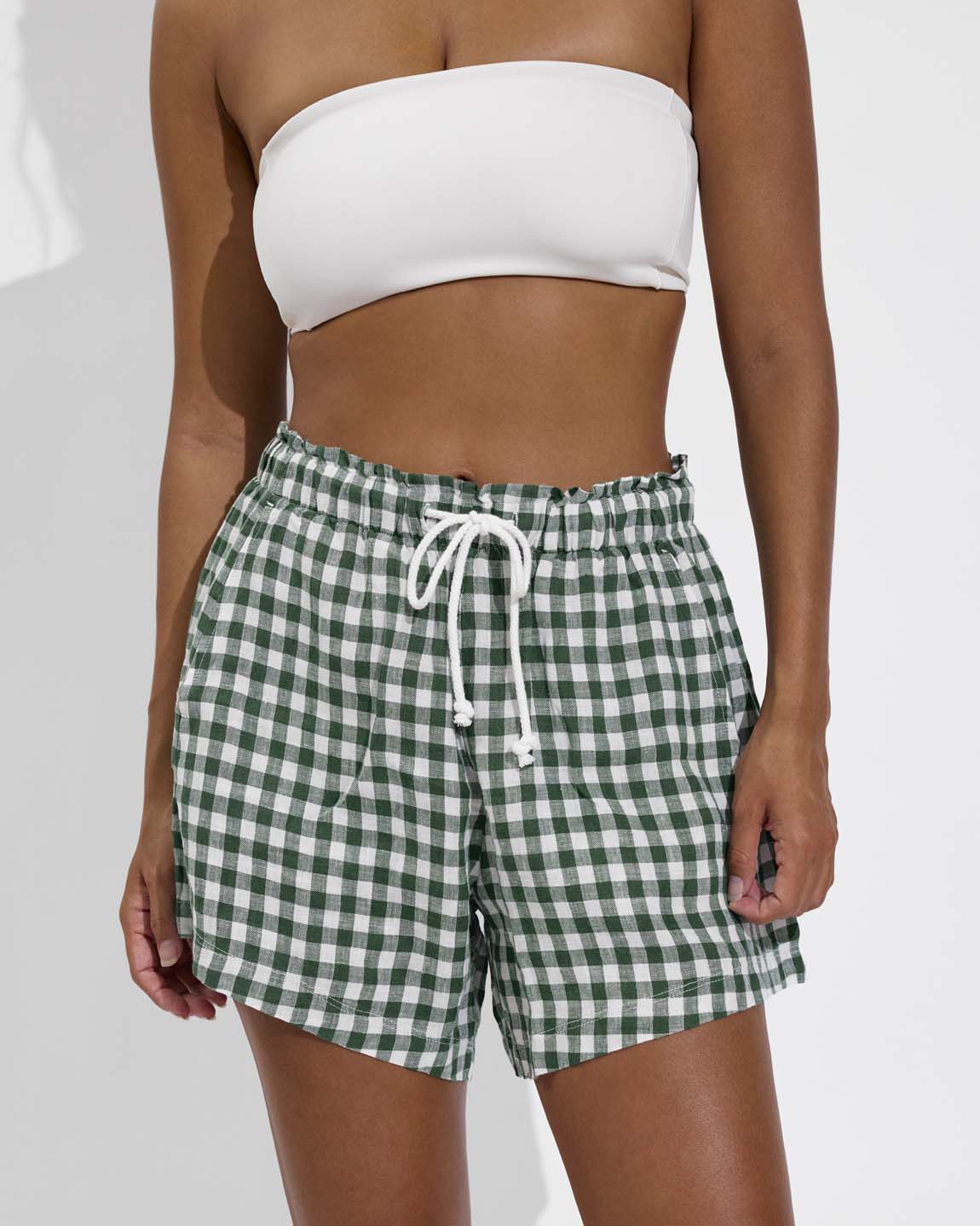 Tubular Top - Coconut (Size S) + Getaway Short 5" - Gingham: Tropics / Coconut (Size S)