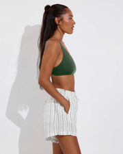 Sunday D+ - Tropics (32DD, Size S) + Getaway Short 5" - Sandbar Stripe: Coconut / Tropics (Size S)