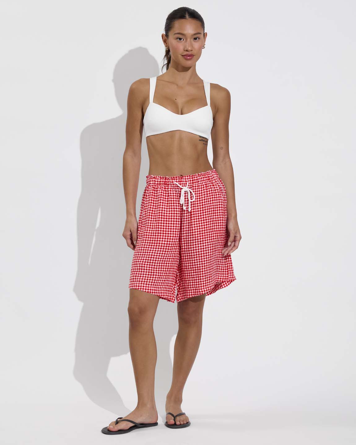 La Plage Top - Coconut + Getaway Short 9" - Gingham: Sweet Chili Heat / Coconut (Size S)