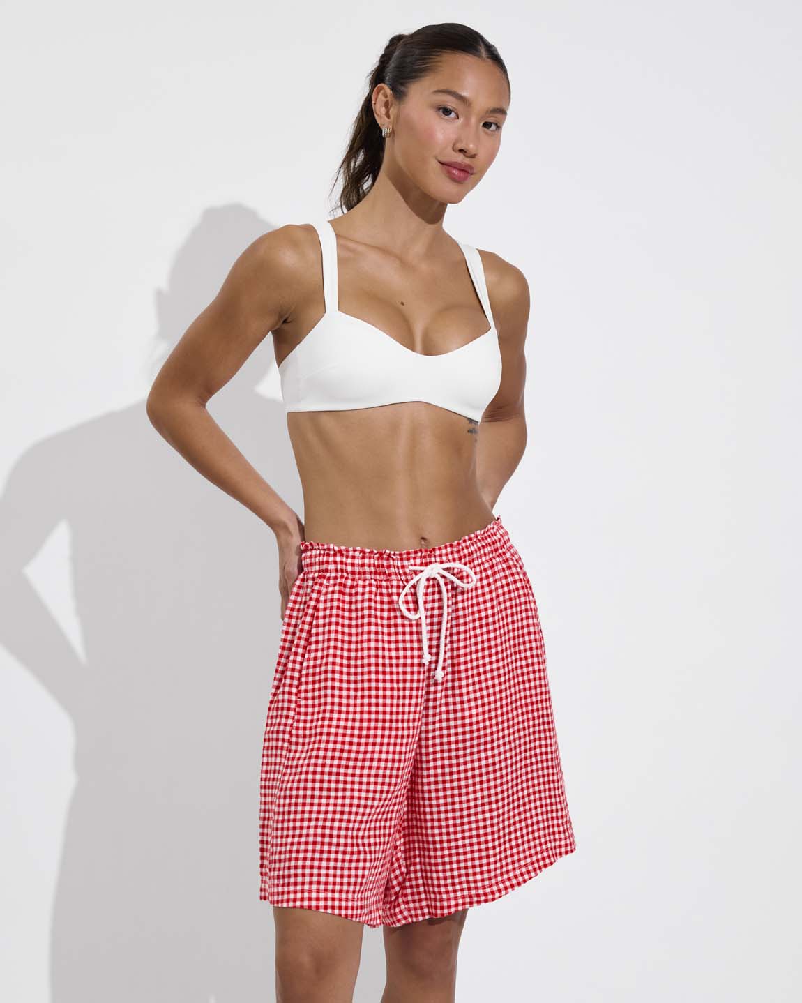 La Plage Top - Coconut + Getaway Short 9" - Gingham: Sweet Chili Heat / Coconut (Size S)