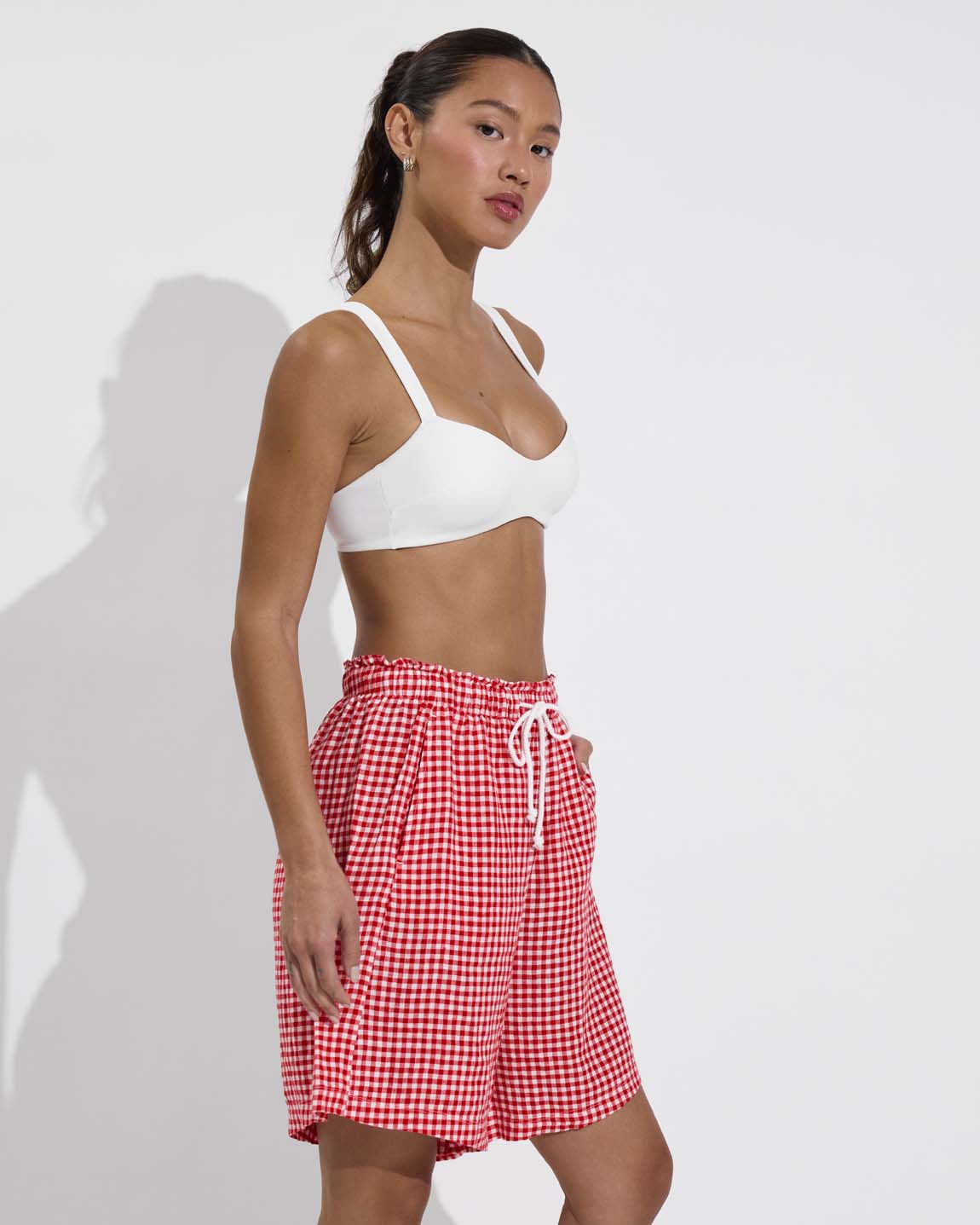 La Plage Top - Coconut + Getaway Short 9" - Gingham: Sweet Chili Heat / Coconut (Size S)