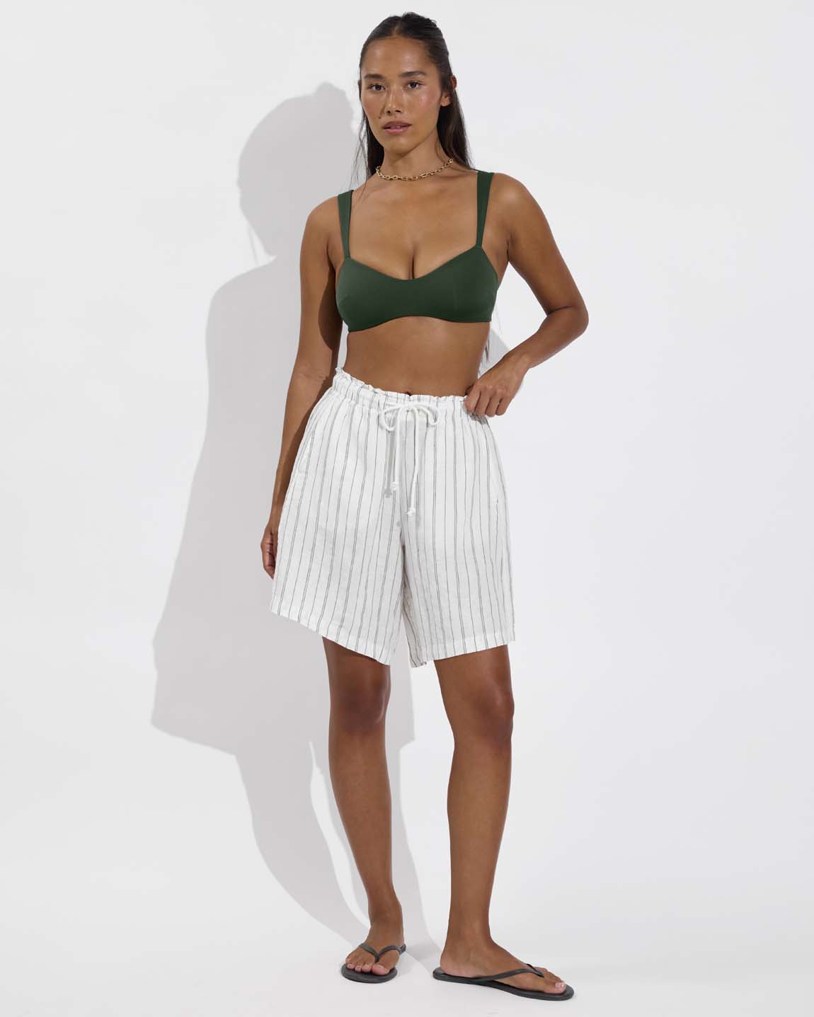 La Plage Top - Palm + Getaway Short 9" - Sandbar Stripe: Coconut / Tropics (Size S)