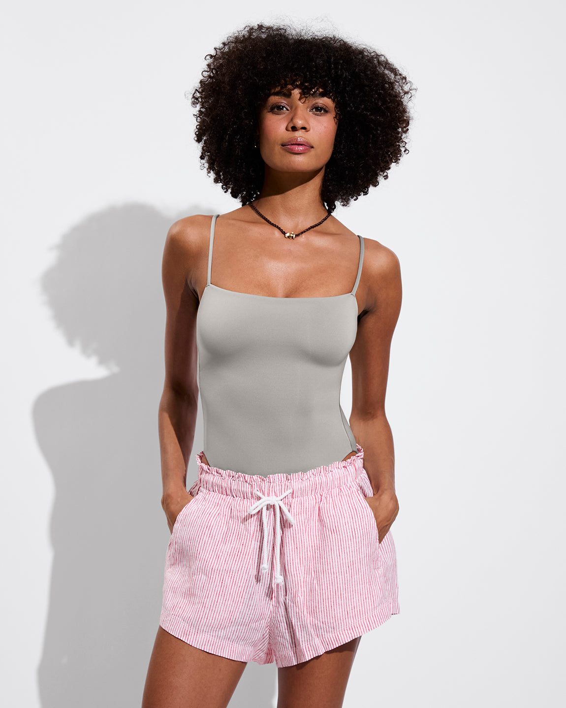 Getaway Short - Stripe: Sweet Chili Heat / Coconut (Size S) + Retreat Suit - Beach (Size S)