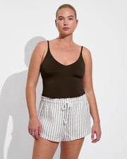Sunday Suit D+ (36DD, Size L) - Cold Brew + Getaway Short - Classic Stripe: Stormy / Coconut (Size L)
