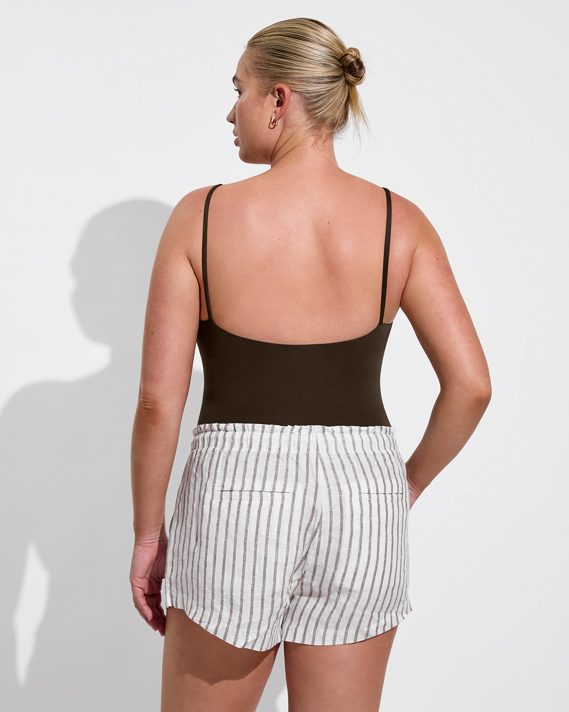 Sunday Suit D+ (36DD, Size L) - Cold Brew + Getaway Short - Classic Stripe: Stormy / Coconut (Size L)