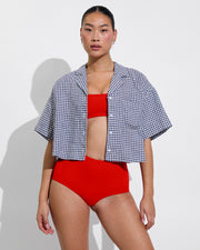 Pool Days Top + Barrel Bottom - Sweet Chili Heat + Leisure Shirt - Gingham: Varsity / Coconut (Size S)