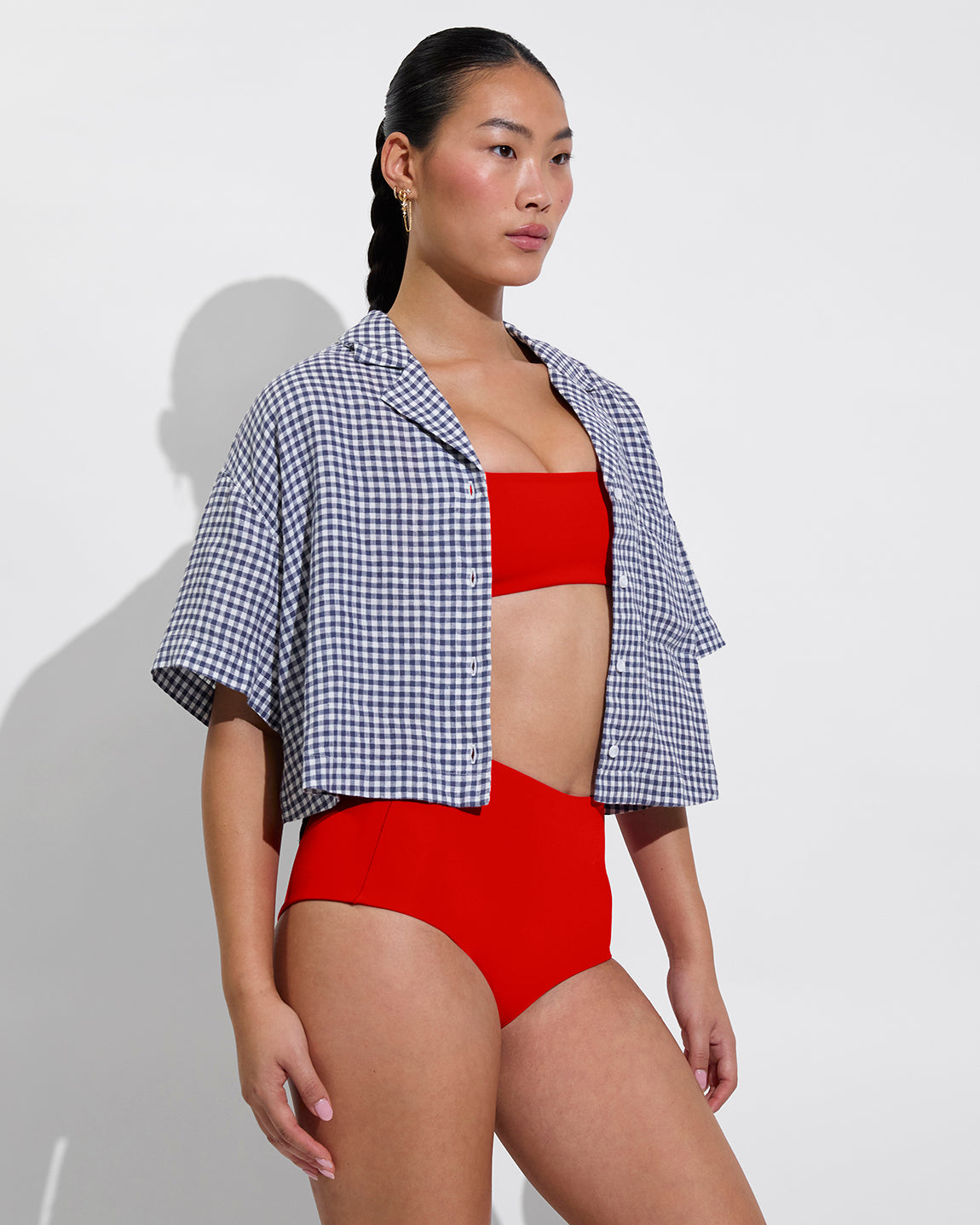 Pool Days Top + Barrel Bottom - Sweet Chili Heat + Leisure Shirt - Gingham: Varsity / Coconut (Size S)