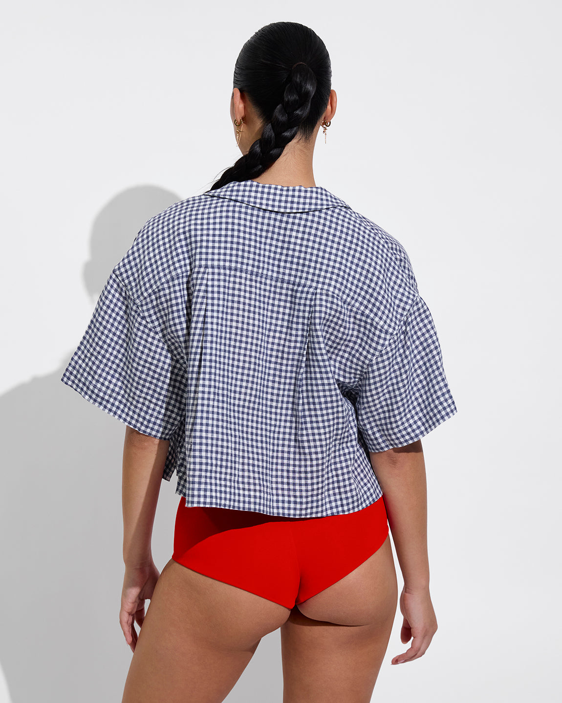 Pool Days Top + Barrel Bottom - Sweet Chili Heat + Leisure Shirt - Gingham: Varsity / Coconut (Size S)