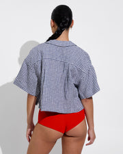 Pool Days Top + Barrel Bottom - Sweet Chili Heat + Leisure Shirt - Gingham: Varsity / Coconut (Size S)
