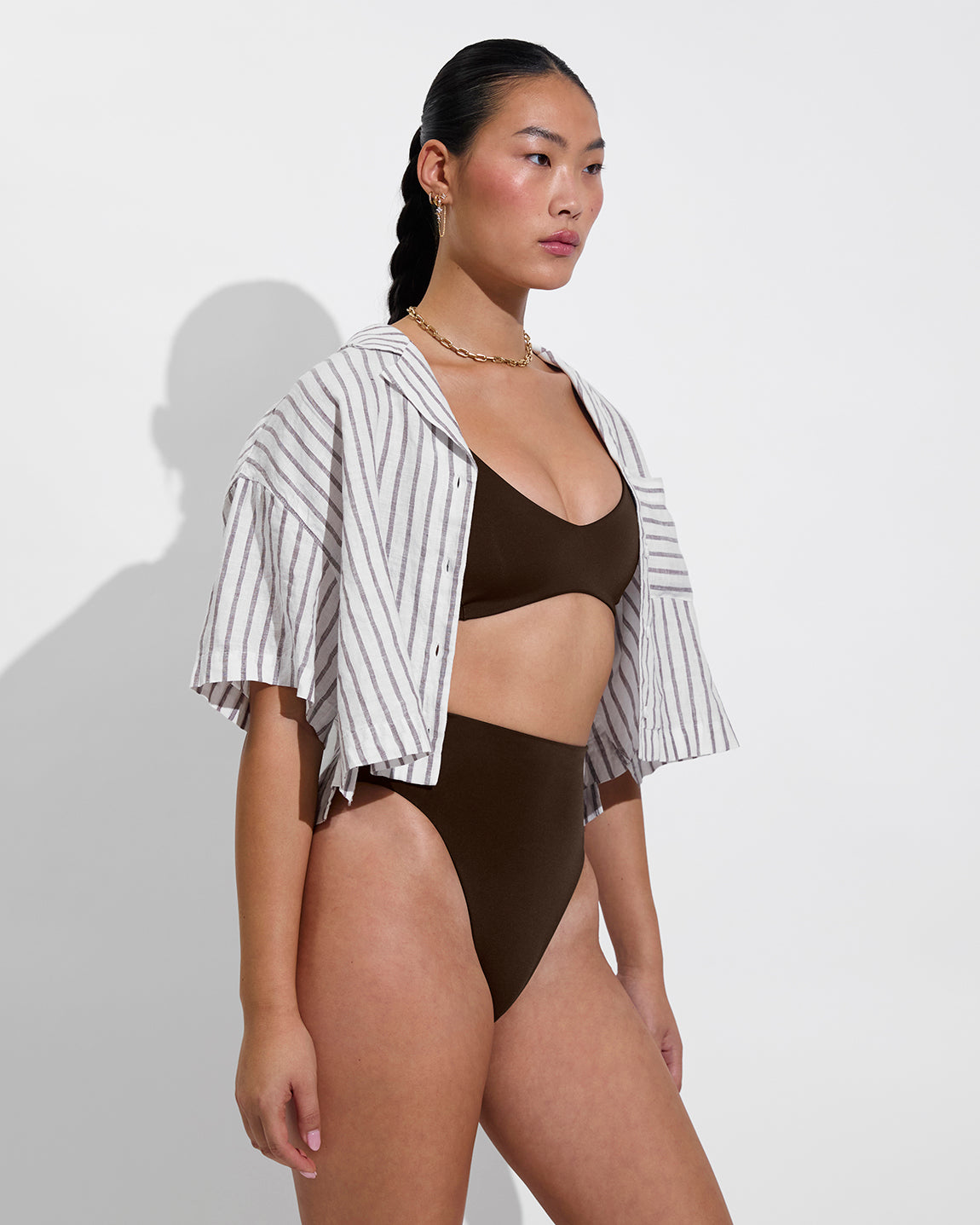 Leisure Shirt - Classic Stripe: Stormy/Coconut (Size S/M) + Sunday Top + Super Hi Hi Bottom - Cold Brew (Size S)