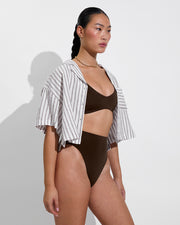 Leisure Shirt - Classic Stripe: Stormy/Coconut (Size S/M) + Sunday Top + Super Hi Hi Bottom - Cold Brew (Size S)