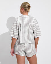 Sunday Suit D+ (36DD, Size L) - Cold Brew + Leisure Shirt + Getaway Short - Classic Stripe: Stormy / Coconut (Size L)