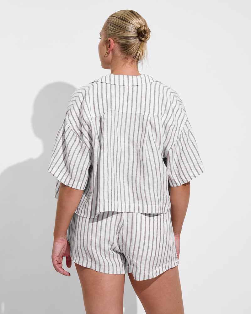 Sunday Suit D+ (36DD, Size L) - Cold Brew + Leisure Shirt + Getaway Short - Classic Stripe: Stormy / Coconut (Size L)