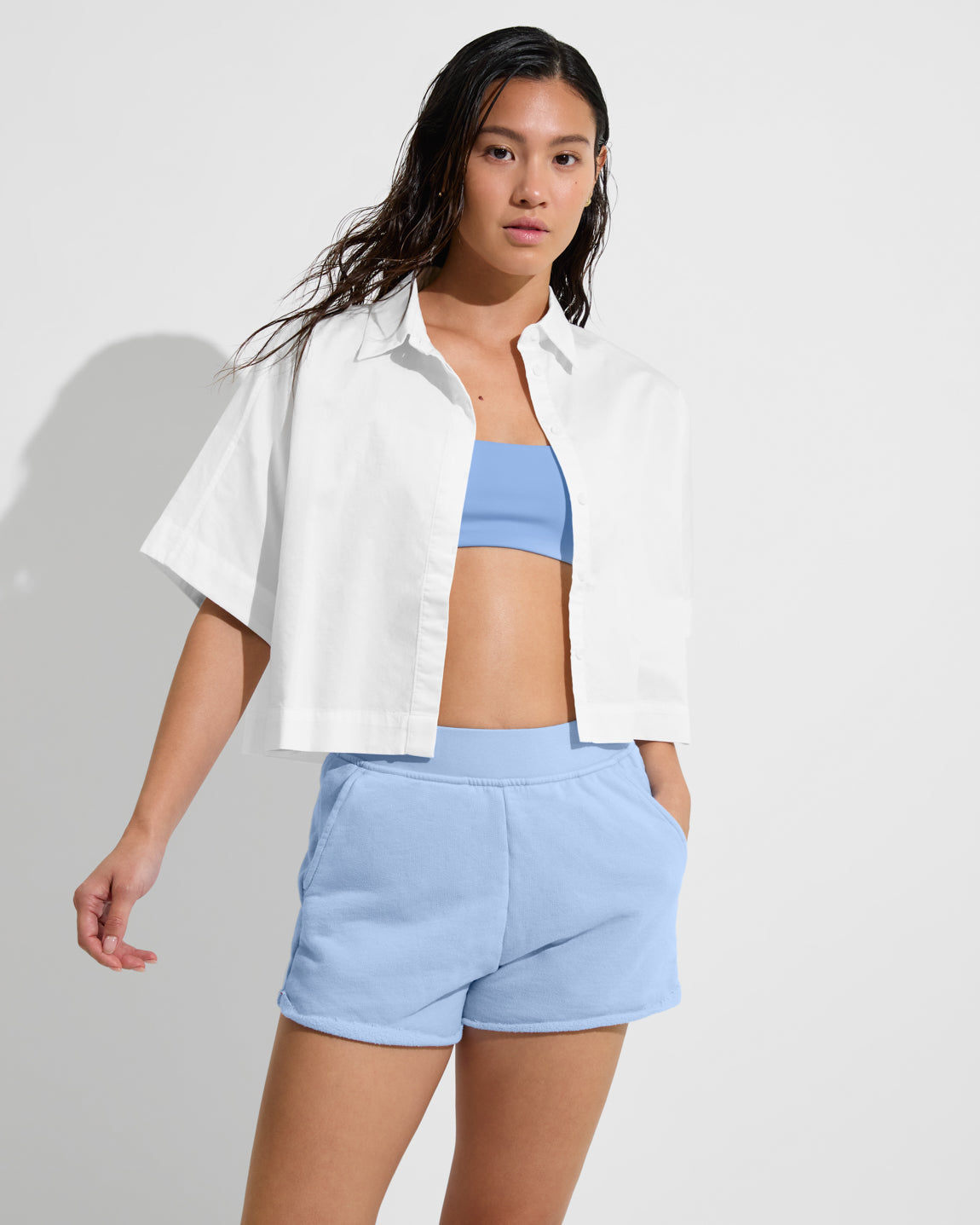 Tour Cropped Shirt - Coconut (Size S/M) + Sports & Rec Short - Blue Skies (Size S)