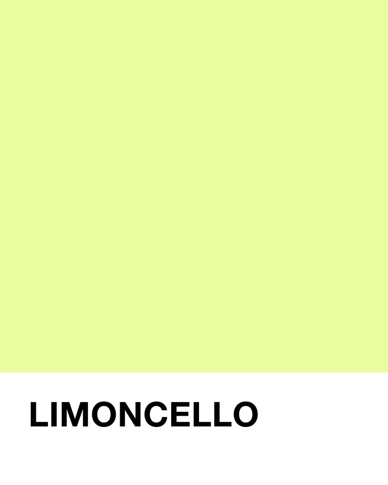Solid color swatch with the name 'Limoncello' on a two-tone background