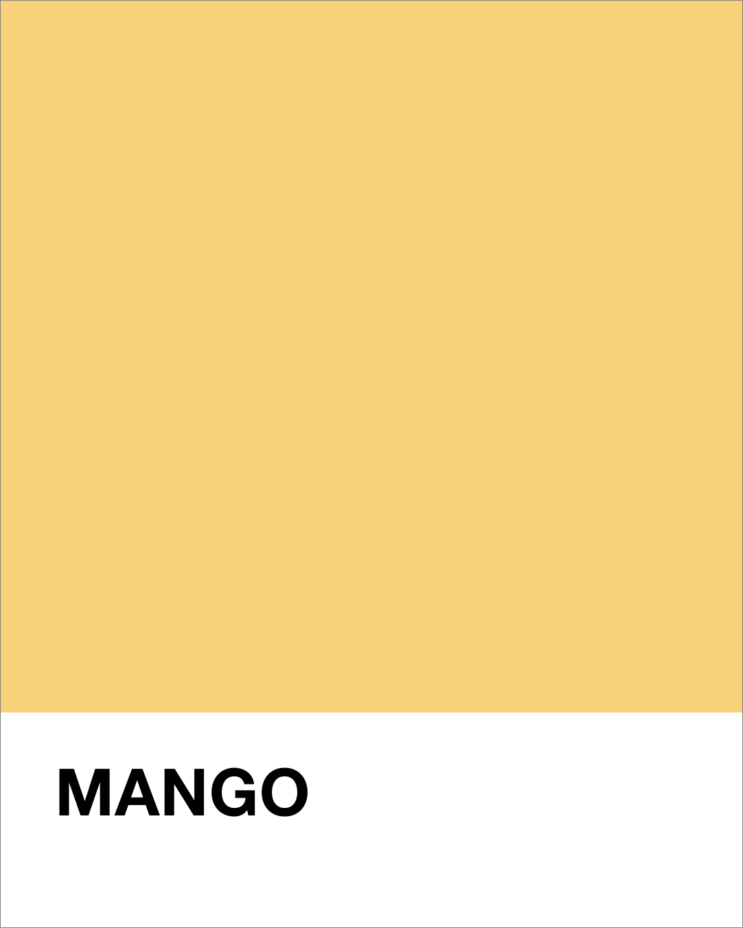 Solid yellow color swatch with 'MANGO' text on a white background