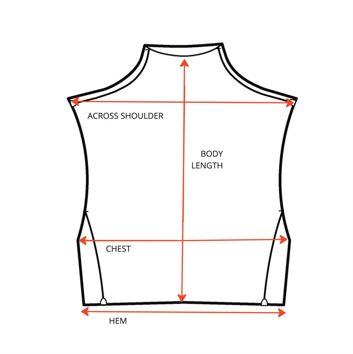 Rays Sleeveless Top Measurements