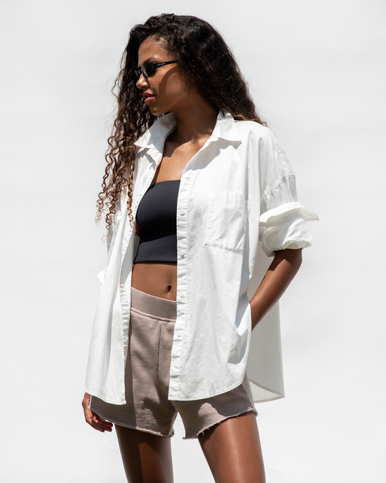 Port Button Down - Coconut + Tubular Crop Top - Jet + Sports & Rec Short - Beach (Size S)