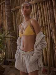 Sandy Top in Mango with Getaway Linen Set in Varsity/Coconut