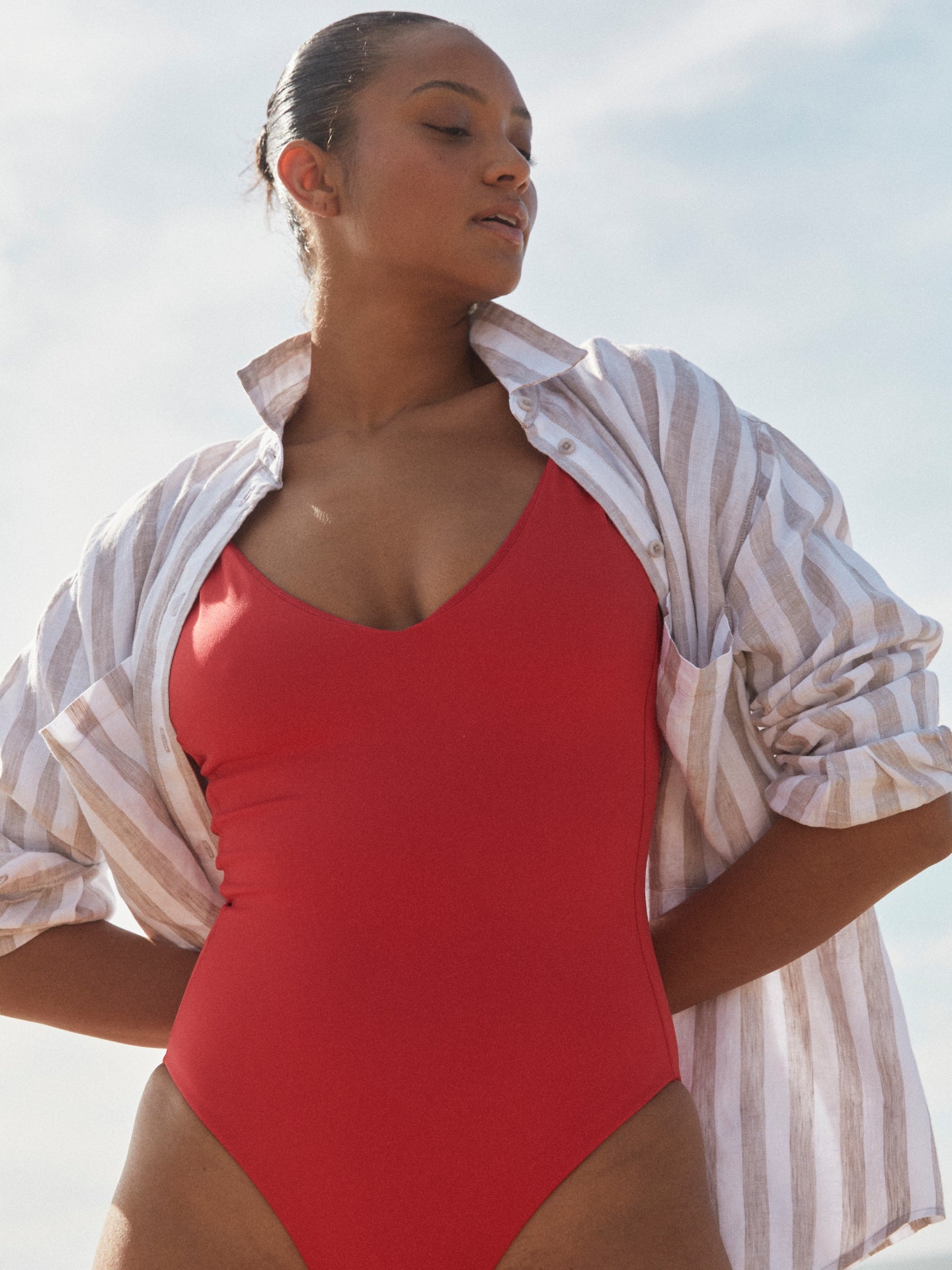 Getaway Button Down in Beach / Coconut with Sunday Suit Sweet Chili Heat