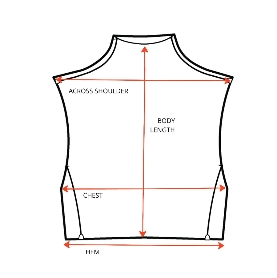 Rays Sleeveless Top Garment Measurement