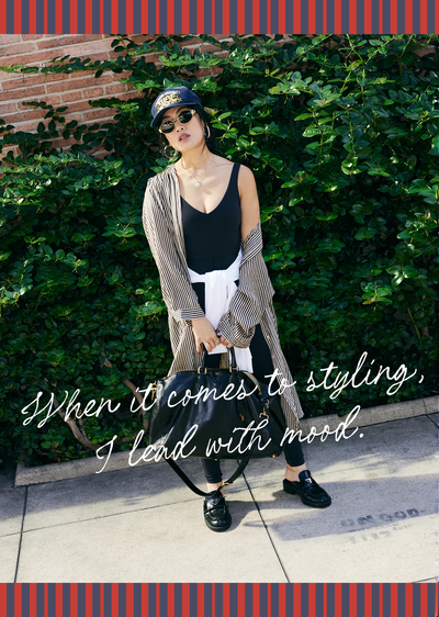 When it comes to styling, I lead with mood. Amy Chin in Plunge Playsuit Jet