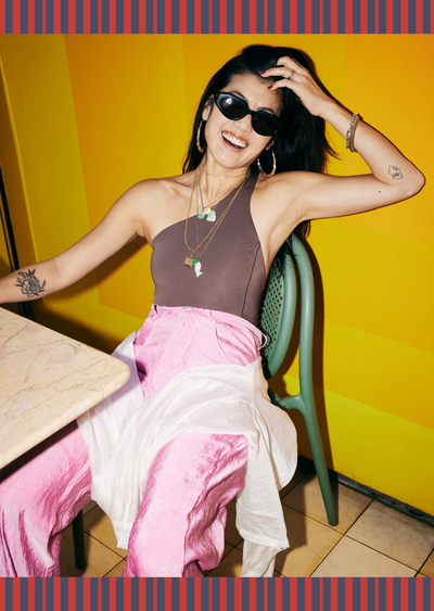 Shoreline Suit in Stormy with Pink Pants over top