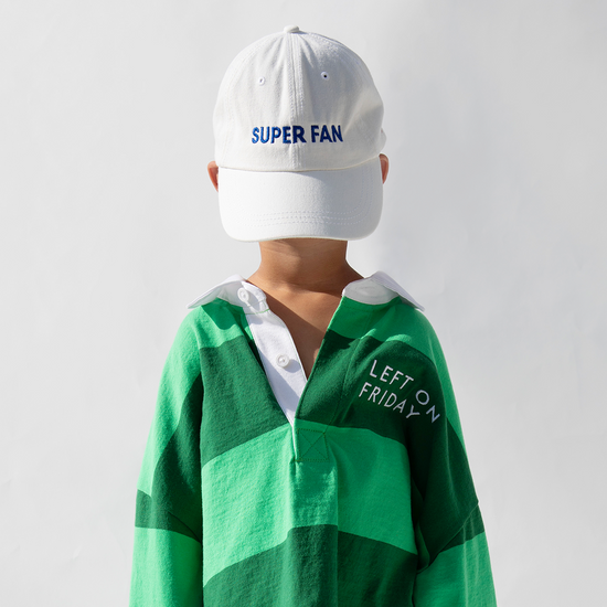 League Shirt Cropped - Green Stripes + Super Fan Hat - White/Blue