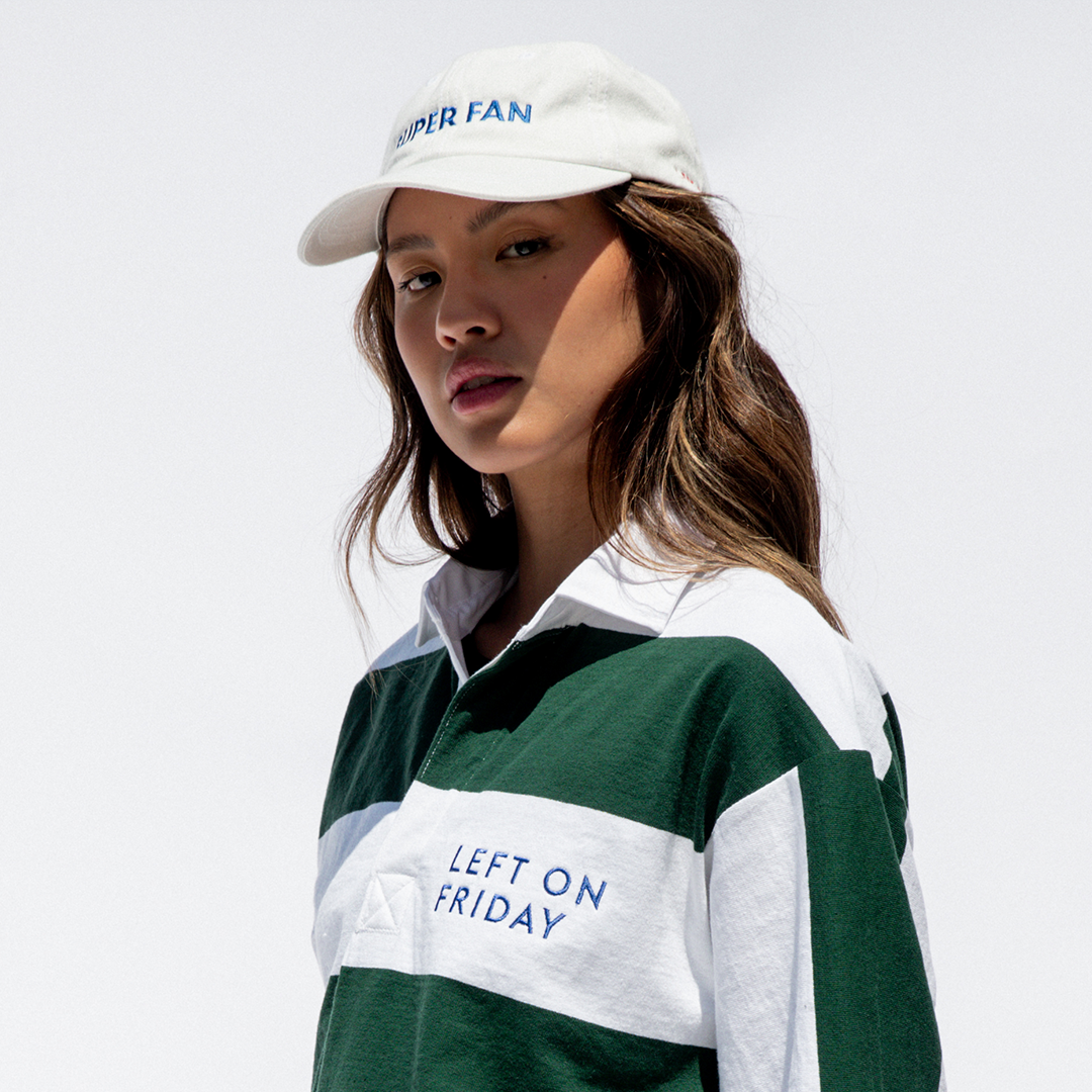 League Shirt - Dark Green / White Stripe (Size S/M) + Super Fan Hat - White/Blue [Photo 1]